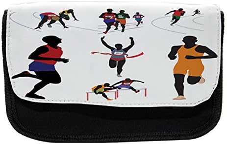 Caixa de lápis das Olimpíadas Lunarable, corredores em fitness do campus, bolsa de lápis de caneta com zíper duplo, 8,5 x 5,5, preto multicolor