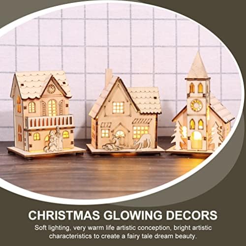 Toyandona Tiny Home 3pcs LED LIGHT UP Wooden House Christmas Vilas House