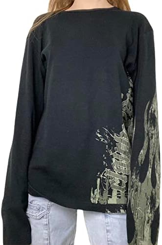 Y2k vintage solto de manga longa Pullover de camiseta 90