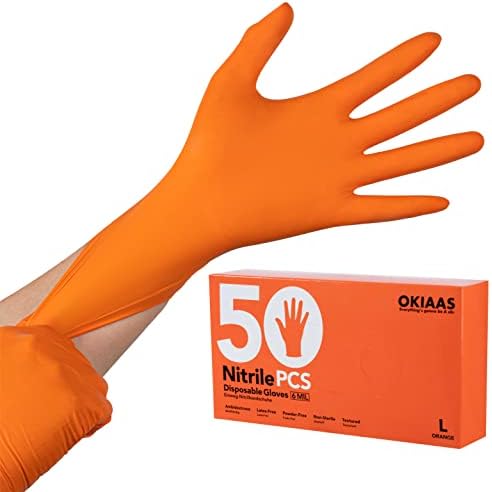Luvas de nitrila industrial laranja, 6 mil, texturizadas, luvas mecânicas pesadas, sem látex descartáveis ​​e sem pó, caixa de 50, grande