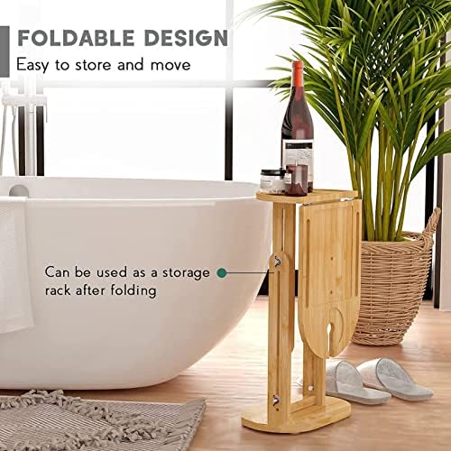 Tabela de bandeja de banheira de bambu, bandeja de banho independente da bandeja de bandeja ajustável para a banheira contra a parede, banheira lateral prateleira da banheira para banho de luxo na banheira de spa e escolha de presentes