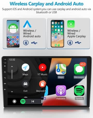 2+32g duplo din din android estéreo suporta carplay sem fio/Android Auto com tela sensível ao toque de 9 polegadas