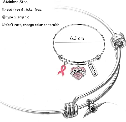 Gzrlyf Cancer de mama Sobrevivente Bracelelet Gifts de conscientização do câncer de mama para lutador de sobrevivente
