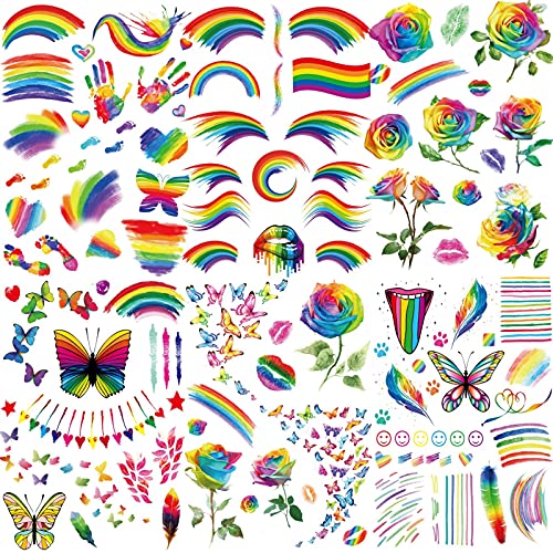 42 folhas Tatuagens Pride, tatuagens de orgulho gay, tatuagens temporárias de arco -íris LGBT, adesivos de tatuagem de bandeira de arco -íris à prova d'água para desfiles e celebrações da igualdade de orgulho
