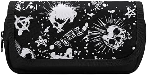 Punk Skull Grande Caso Lápis Organizador Double Canet Bolsa de maquiagem Bolsa de armazenamento com zíper para presente de