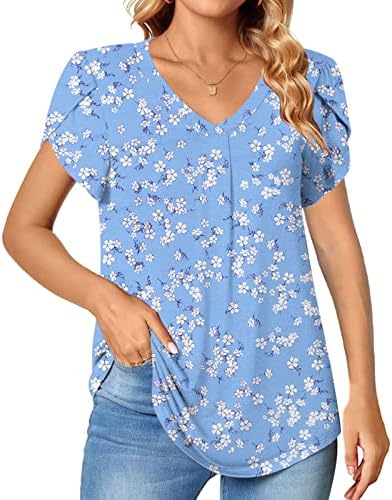 Women Deep V Neck Cotton Cotton Floral Fit Fit Relaxed Fit Casual Boho Top Tee para Girls Summer Summer Fall Bn Bn