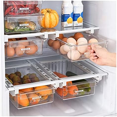 ZCX Gridge Organizer Bins Kitchen Fridge Freezer Space Saver Organizer gaveta Caixa de armazenamento de geladeira Grátis Ajuste