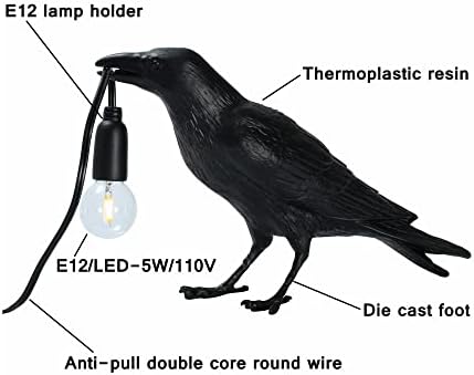 Candeeiros de mesa Mayola Birds, resina Crow Standing Desk LED Iluminação LED para sala de estar, quarto, escritório, dormitório