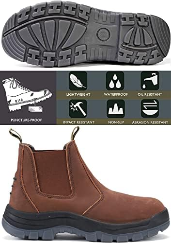 Botas de trabalho diig para homens, 6 de dedo macio/aço de toe de aço de botas de trabalho à prova d'água confortável, sapatos anti-estáticos