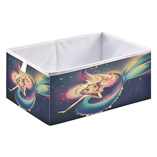 Cartoon Mermaid Fish Cubo Bin Cubos de armazenamento dobrável Cobertas de brinquedos à prova d'água para caixas de organizador