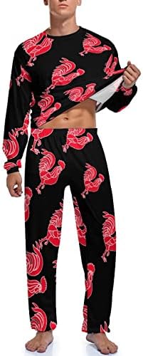 Pijama masculino de galo vermelho de galo vermelho Conjunto de roupas de dormir de manga comprida PJS para viagens