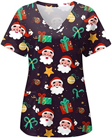 Christmas Scrub tops mulheres manga curta v pesco