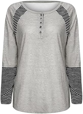Tamas de manga longa para mulheres da Avcity, Moda T-shirt Casual Stripe Print