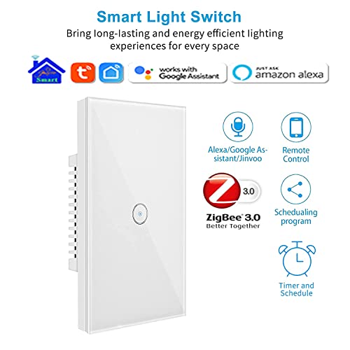 Interruptor de luz inteligente de Jinvoo, interruptor de luz em ZigBee, Touch Smart Wall Switch precisa de fio neutro, o interruptor