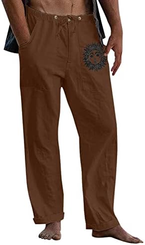 13 1 masculino casual estampado de sol com comprimento completo de botão de bolso de empurring calça calça de calça