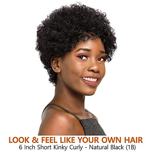 Peruca de cabelos cacheados africanos peruca de cabelo, 6 polegadas de cabelo curto curto de cabelo para mulheres negras, peruca de cabelos curiosos e cacheados negros e pretos.