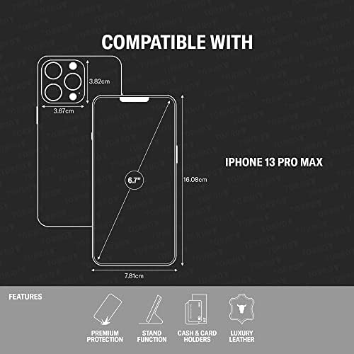 Torro celular capa compatível com iPhone 13 Pro Max - Qualidade, cobertura de couro genuína com slots de cartas e suporte de visualização