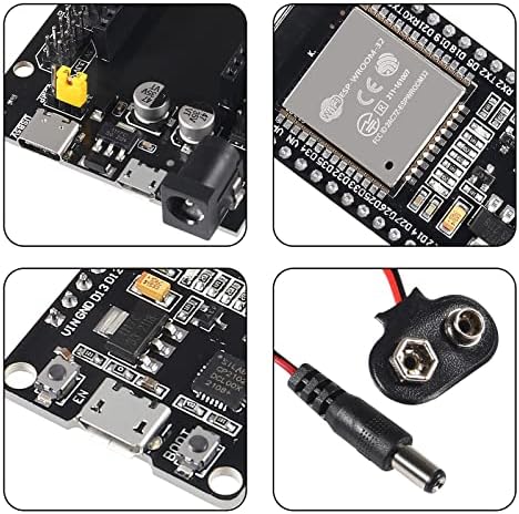 Esp32-Wroom-32 ESP32 PLACO DE DESENVOLVIMENTO DE DESENVOLVIMENTO ESP32S 30PINS CP2102 2,4 GHz WiFi Bluetooth Dual Core para Arduino DOIT, com a placa de expansão de quebra de gpio USB tipo C + Cabão de bateria de 9V + fio de jumper + jumper