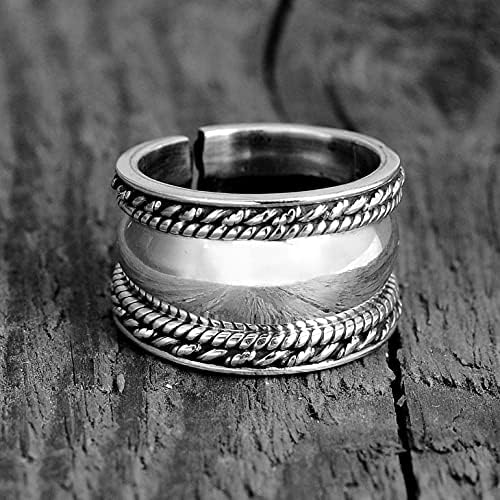 Boho-Magic 925 Sterling Silver Boho Anéis para mulheres, anel de polegar de banda larga, ajustável