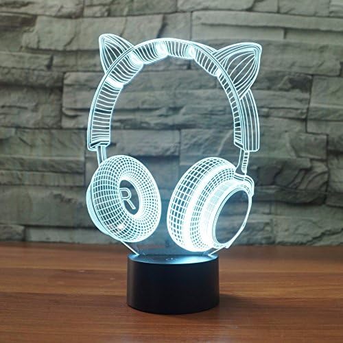 Jinnwell 3D Cat Headset Night Night Lâmpada illusão Animal Night Light 7 Cores Alteração do toque Touch Table Tabel Decoração