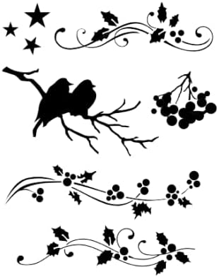 Conjunto de Birds Holly Leaves galhos estêncil A5 A4 A3 e vários tamanhos reutilizáveis ​​Durável para cartões Decoração