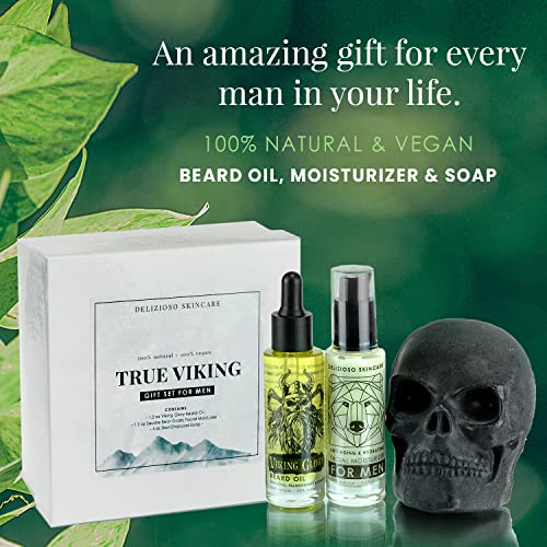 True Viking Skincare Presente para homens - de óleo de barba natural e vegana, hidratante facial anti -envelhecimento