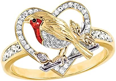Anéis de noivado para mulheres tocam anel de casamento de pássaro criativo vermelho para mulheres promessas em forma de coração anéis de jóias anel de casamento