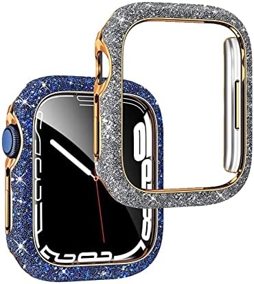 KQOO Adequado para Apple Watch 7 Caso de relógio, estojo de relógio de diamante em estrela 41 mm/45mm de cristal de casca dura diamante flash