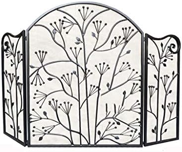 Telas de lareira Decorativa 3 painel Protetor de tela dobrável, cerca de lareira com padrão de folhas, guarda de faísca independente