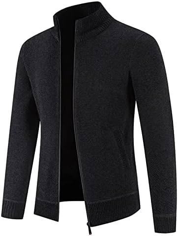 Mens outono e inverno sem chapéu sólido zíper cardigan casacos de malha de malha para homens