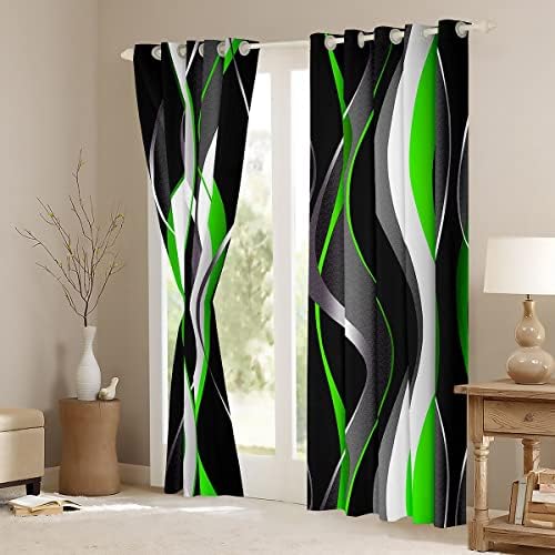 Feelyou Green Green Cretans pretas cinza cortinas geométricas de janela em espiral para crianças meninos meninas abstrato arte