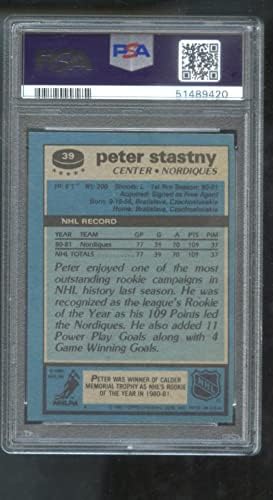 1981-82 TOPPS 39 Peter Stastny RC ROOKIE PSA 8 CARTO DE HOCKEY GRADUPADO NHL 1982