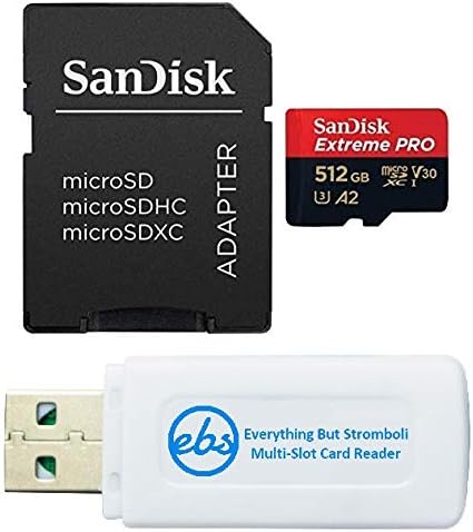 Sandisk 512 GB Extreme Pro microSD Card com adaptador Funciona com GoPro Hero 10 Black Action Cam U3 V30 4K A2 Classe 10 SDSQXCZ-512G-GN6MA Pacote com 1 tudo, menos Stromboli Micro Card Reader