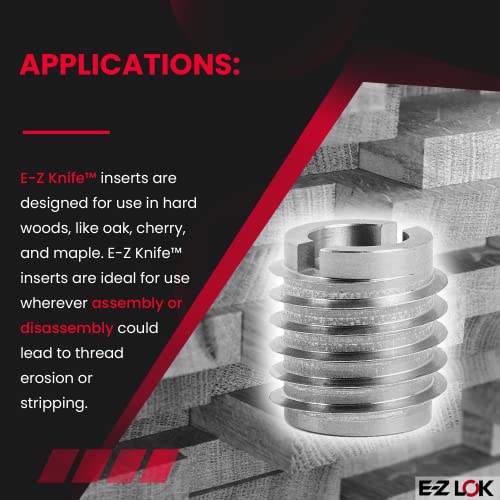 E-Z LOK 400-M10-CR Inserção rosqueada para madeira dura, inserções de rosca de aço inoxidável, M10-1.5 Frea interna, 0,625