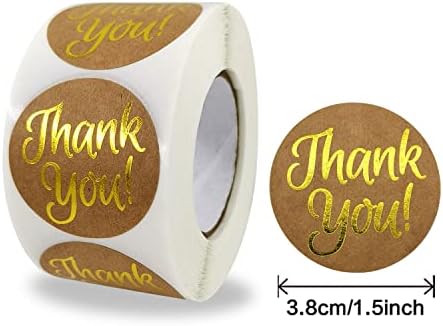 1,5 polegadas de agradecimento, 500 PCs Kraft Paper Gold Sealing Stickers Obrigado Tags de etiquetas por brindes, focas de envelope, pequenas empresas, casamento, bolsa de embalagem de festas, embalagem