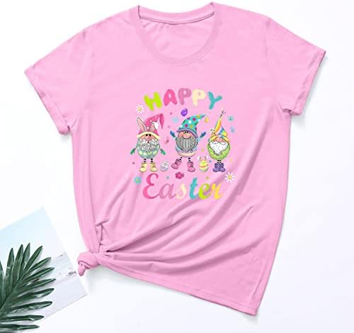 Feliz camisa da Páscoa Mulheres T-shirt Camiseta de Páscoa Gato fofo com coelho Tops de manga de boneco de férias gráficos de