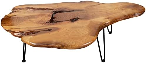 Mesa de café de madeira natural de Bteobfy, mesa de cocktail de borda natural, mesa de café com acabamento de laca transparente