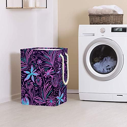 Deyya Purple Flower Laundry Baskets dificultam altos altos dobráveis ​​para crianças adultas meninos adolescentes meninas nos quartos Banheiro 19.3x11.8x15.9 em/49x30x40.5 cm