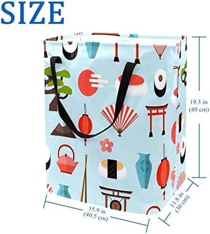 Elementos de cultura japoneses impressam cesto de lavanderia dobrável, cestas de lavanderia à prova d'água de 60l de lavagem de roupas de roupas de roupas para o dormitório quarto do banheiro