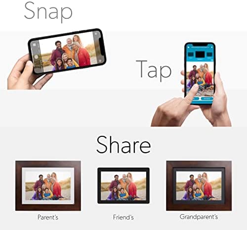 Brookstone Photoshare 14 ”Smart Digital Picture Mame, Envie fotos de telefone para quadros, Wi-Fi, 8 GB, contém mais de 5.000 fotos, tela sensível ao toque em HD, madeira de café expresso premium, configuração fácil de 1 min