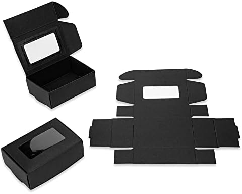 Hasbin Black Small Favor Boxes com janela transparente - 3 x 4 caixas de sabão para sabão e caixas de doces caseiros
