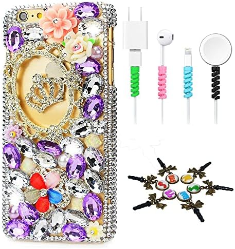 STENES BLING CASE Compatível para iPhone 11 - Stylish - 3D Made [série Sparkle] Crown Colorful Flowers Design Cover com protetor de cabo [4 pacote] - roxo