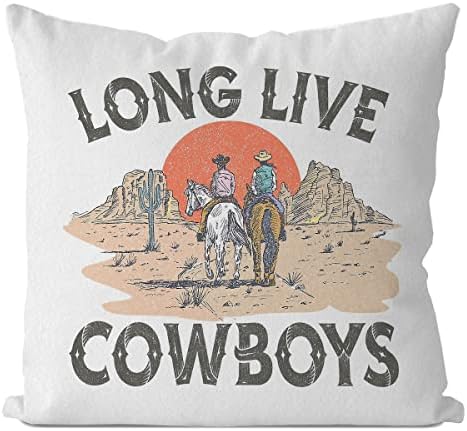 Retro Boho Western Long Viva Cowboys Lança Capa de travesseiro de 18x18 polegadas, Retro Cowboys Western almofada de almofadas Decoração em casa, Pounhores decorativas de cowboys ocidentais para dormitórios para meninos adolescentes decoração
