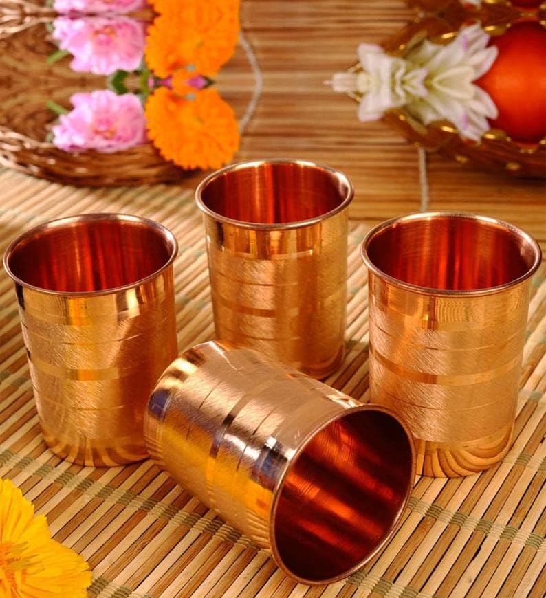 Ayurveda Pure Copper Luxury Plain Luxury 1500 ml jarro com 4 óculos de cobre Conjunto