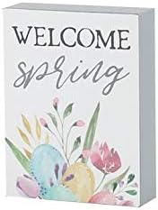 'Welcome Spring' Mini Floral Wood Páscoa Sinal de bloco de Páscoa para decoração de mesa ou mesa