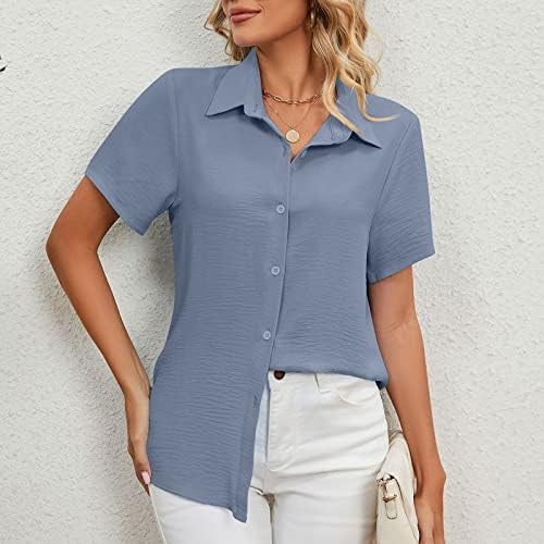 Mulheres camisas de manga curta botão abaixar as colarinhas soltas Tops Office Button Up camisa da blusa