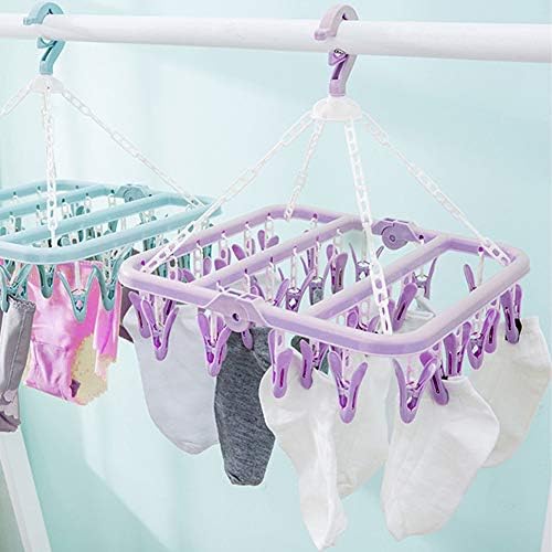 Cabides dobráveis ​​Petyoung com 32 clipes, rack de secagem de roupas com clipes, clipe de lavanderia para meias, roupas íntimas, lingerie, toalhas, fraldas, sutiãs, roupas de bebê, lenço