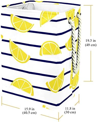 Cesta de lavanderia com alças cestas de lavanderia dobráveis ​​à prova d'água para caixas de armazenamento Sala de garotos Organizador de limão em listras marinhas, 19.3x11.8x15.9