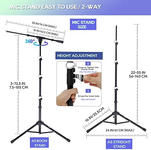 Tlingt Mic Stand, Microfone Boom Stand com braço de lança telescópica, bolsa de proteção à prova d'água para armazenamento e viagem, fácil transporte, com clipe de microfone.