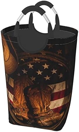 Bandeira americana com botas de cowboy 50l Saco de armazenamento de roupas sujas 50l dobrável/com alça de transporte/adequado para o banheiro de armazenamento doméstico Viagem de armazenamento